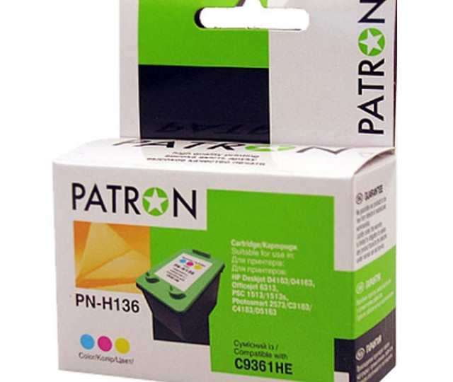 Картридж Patron PN-H136 (C9361HE) CI-HP-C9361HE-C-PN для принтера Deskjet 5743, 5443, D4163, Officejet 6313, Photosmart 2573, С4183, С3183